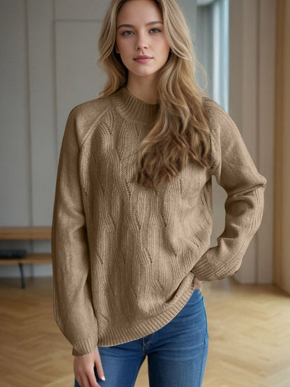 Mock Neck Long Sleeve Sweater-Angel Casuals