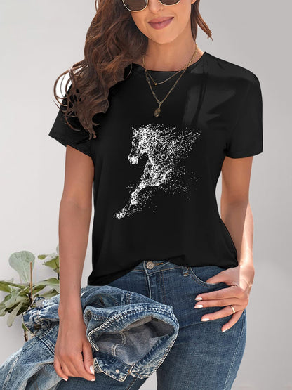 Horse Round Neck Short Sleeve T-Shirt-Angel Casuals
