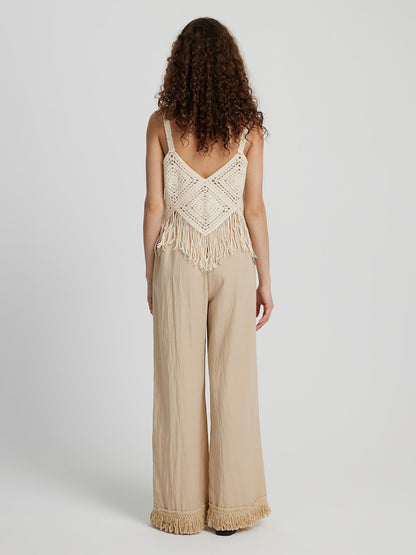 Fringe Hem Wide Leg Long Pants-Angel Casuals