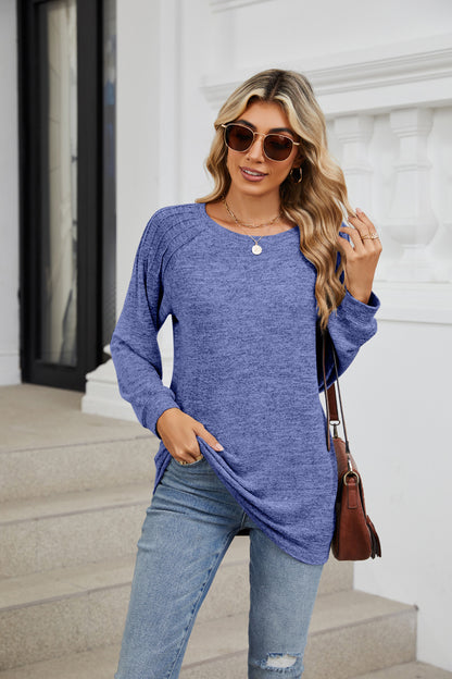Round Neck Long Sleeve T-Shirt-Angel Casuals
