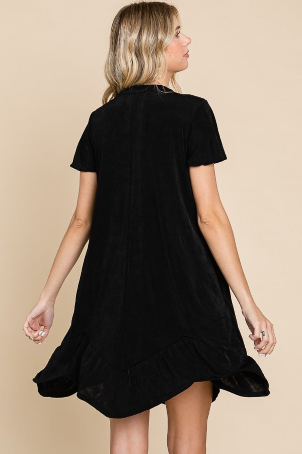 Culture Code Full Size Short Sleeve Ruffled Asymmetric Hem Dress-Angel Casuals