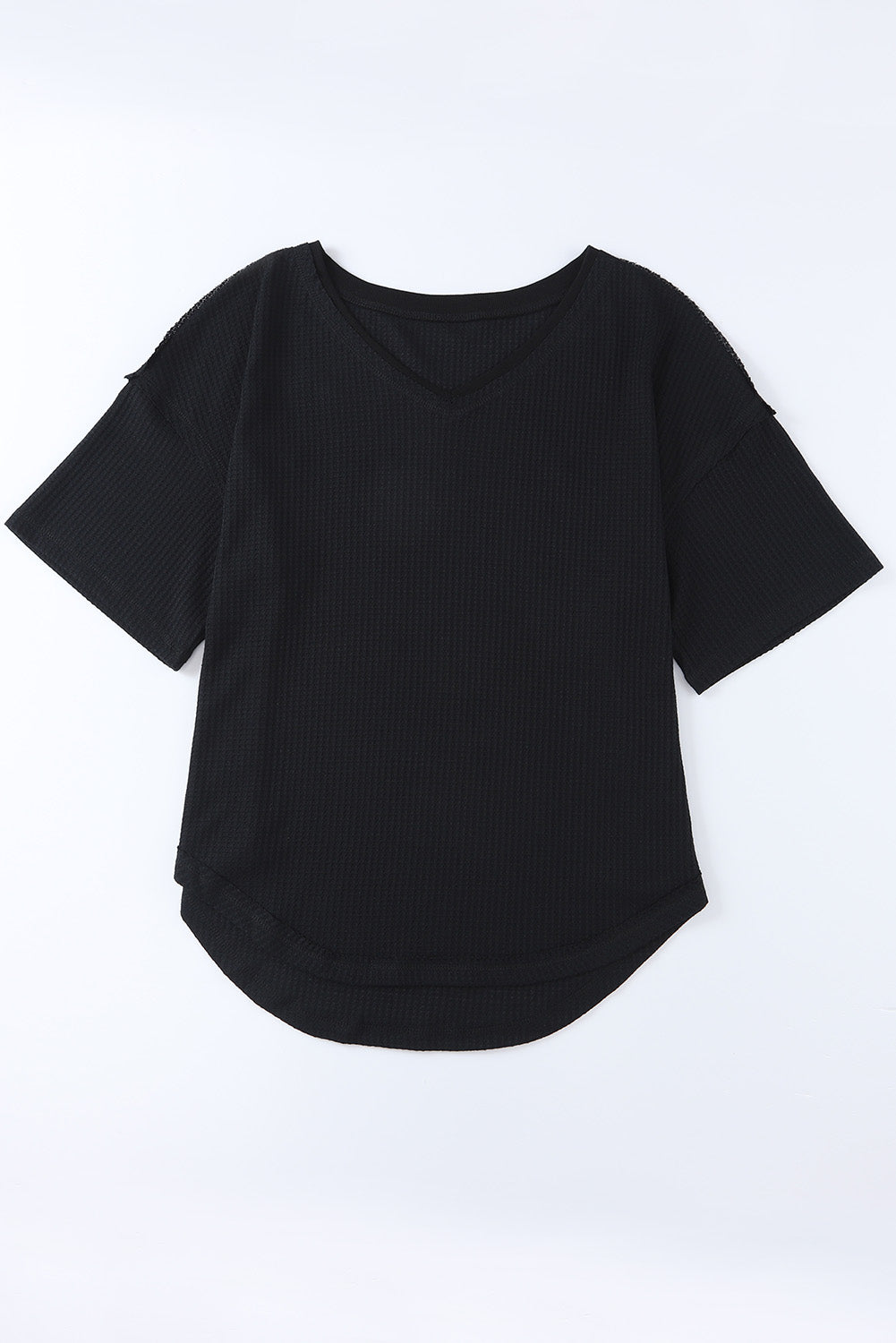 Waffle-Knit V-Neck Dropped Shoulder Blouse-Angel Casuals