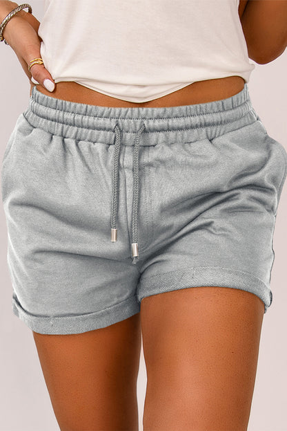 Drawstring Waist Cuffed Shorts-Angel Casuals