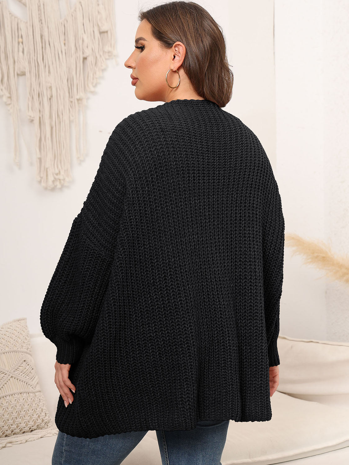 Plus Size Open Front Dropped Shoulder Knit Cardigan-Angel Casuals