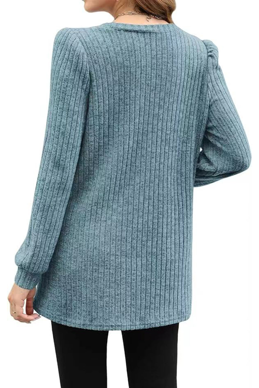 Ribbed Round Neck Long Sleeve T-Shirt-Angel Casuals