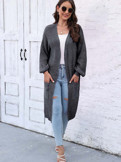 Open Front Longline Cardigan with Pockets-Angel Casuals