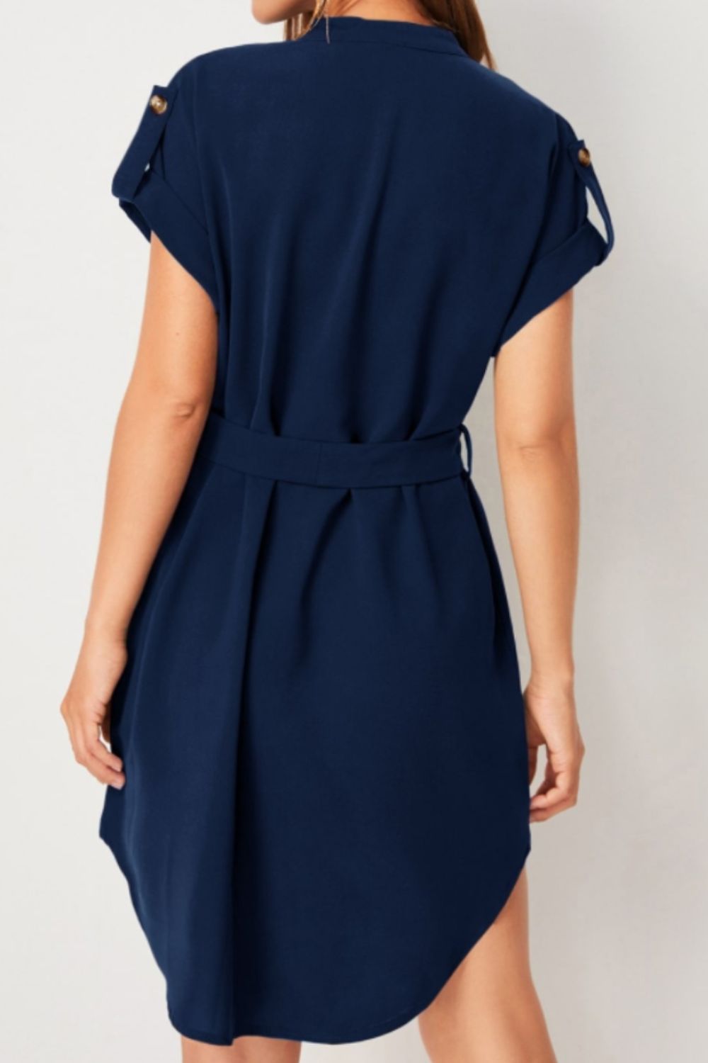 Tied Notched Short Sleeve Dress-Angel Casuals