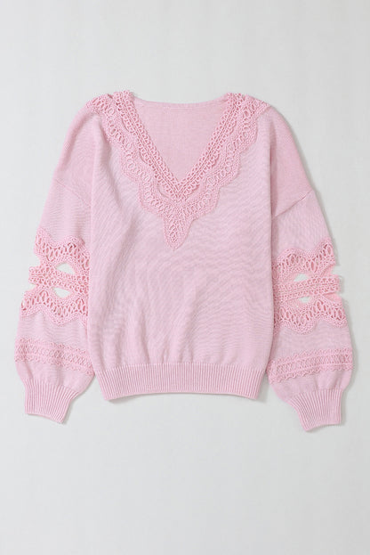 Openwork V-Neck Raglan Sleeve Sweater-Angel Casuals