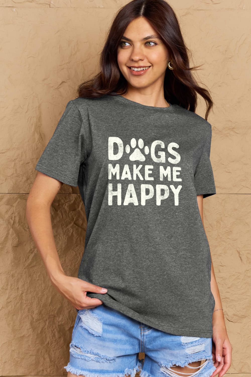 Simply Love Full Size DOGS MAKE ME HAPPY Graphic Cotton T-Shirt-Angel Casuals