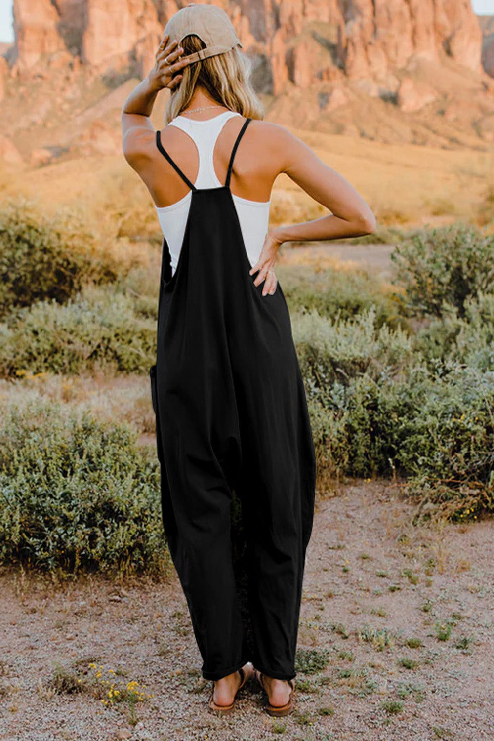 Double Take Full Size V-Neck Sleeveless Jumpsuit with Pockets-Angel Casuals