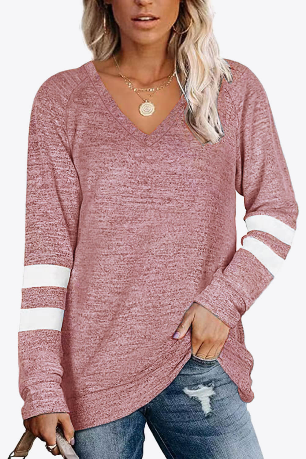 Striped Contrast Raglan Sleeve Top-Angel Casuals