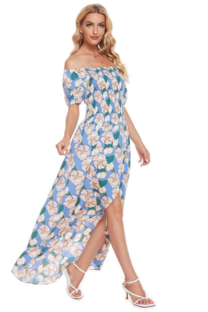 Floral Off-Shoulder Slit Maxi Dress-Angel Casuals