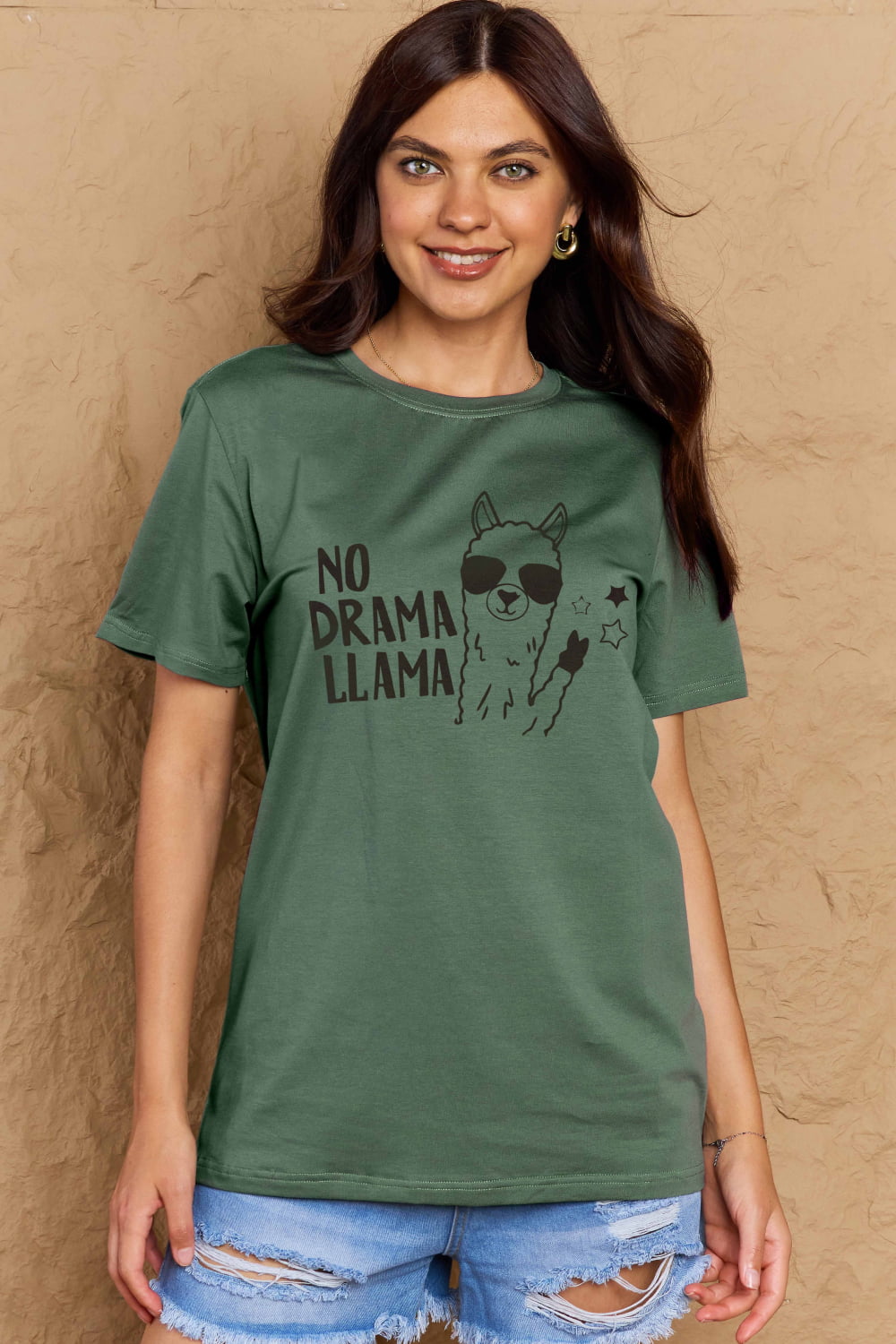 Simply Love Full Size NO DRAMA LLAMA Graphic Cotton Tee-Angel Casuals