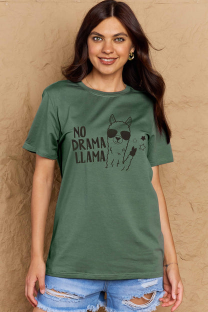 Simply Love Full Size NO DRAMA LLAMA Graphic Cotton Tee-Angel Casuals