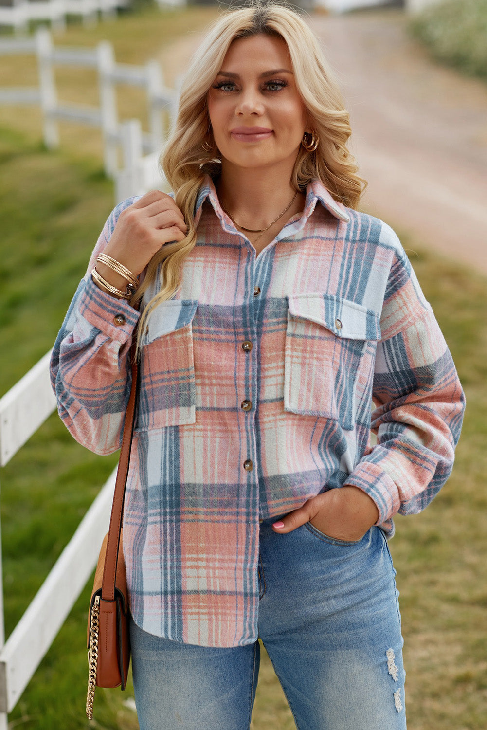 Double Take Plaid Dropped Shoulder Shacket-Angel Casuals