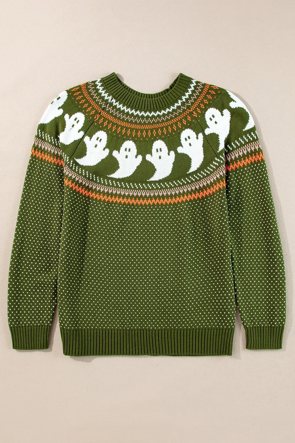 Ghost Round Neck Long Sleeve Sweater-Angel Casuals