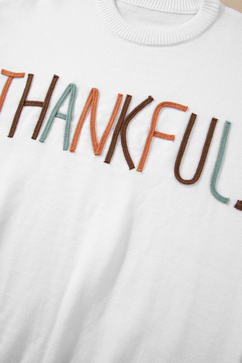 THANKFUL Round Neck Drop Shoulder Sweater-Angel Casuals