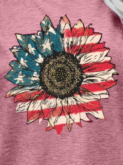 US Flag Flower Graphic Tee-Angel Casuals