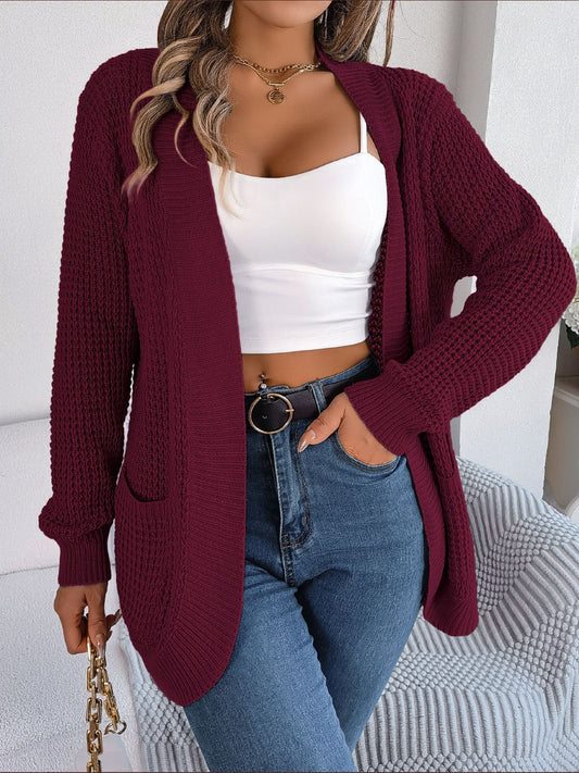 Open Front Long Sleeve Cardigan with Pockets-Angel Casuals
