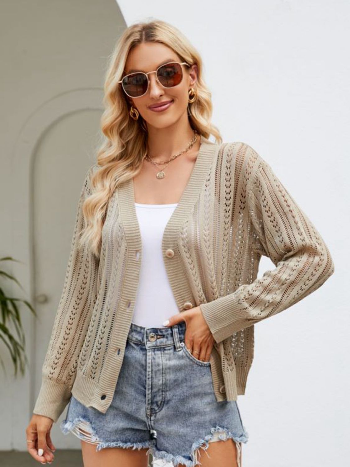 Button Down Ribbed Trim Cardigan-Angel Casuals