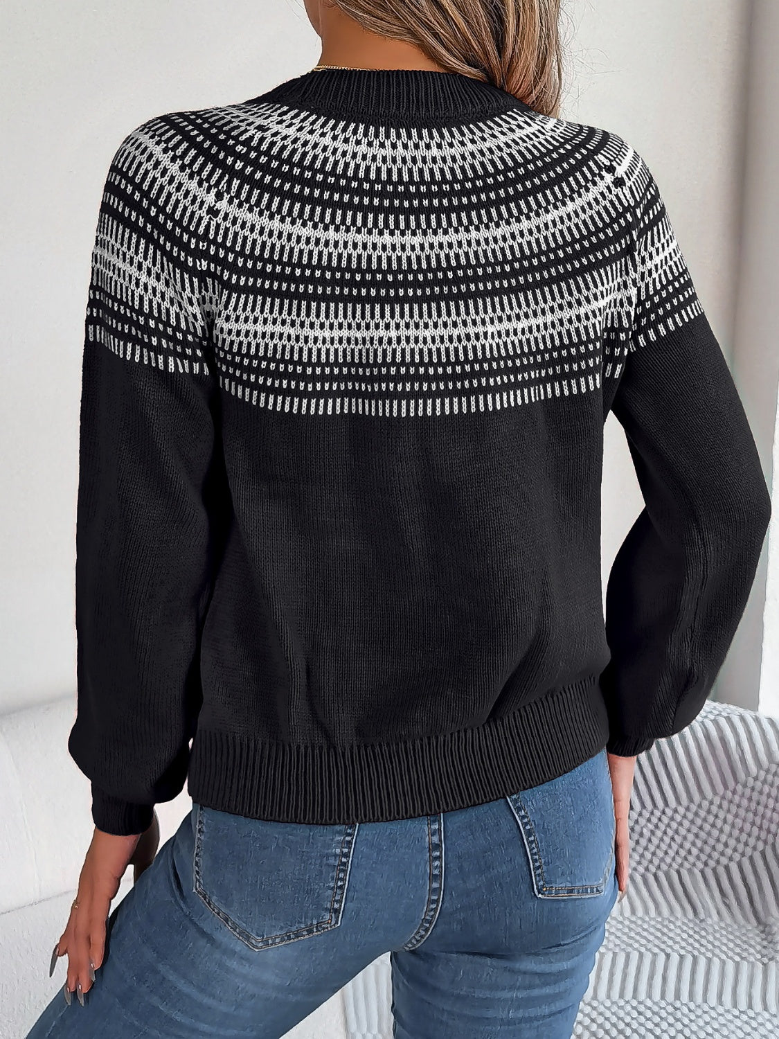 Contrast Round Neck Long Sleeve Sweater-Angel Casuals