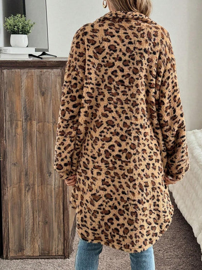 Leopard Button Up Long Sleeve Fuzzy Coat-Angel Casuals