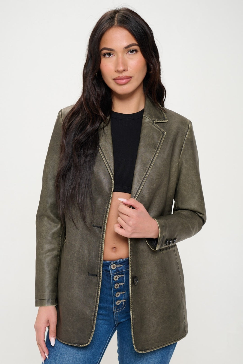 Coalition LA Single-Breasted Vegan Leather Blazer-Angel Casuals