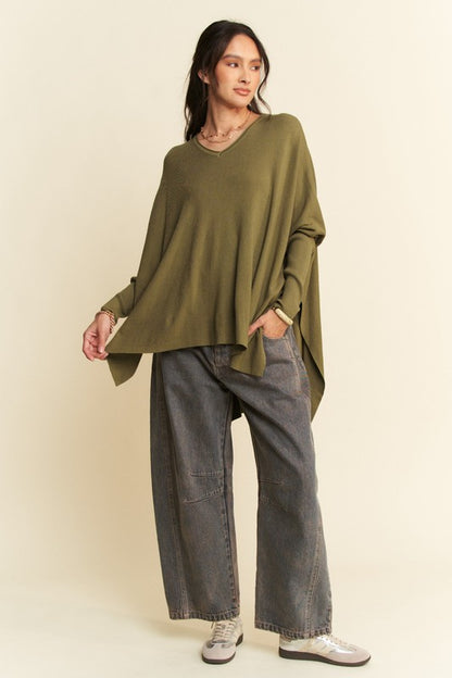 Davi & Dani High-Low Side Slit Batwing Sleeve Top-Angel Casuals