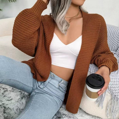 Open Front Lantern Sleeve Cardigan-Angel Casuals