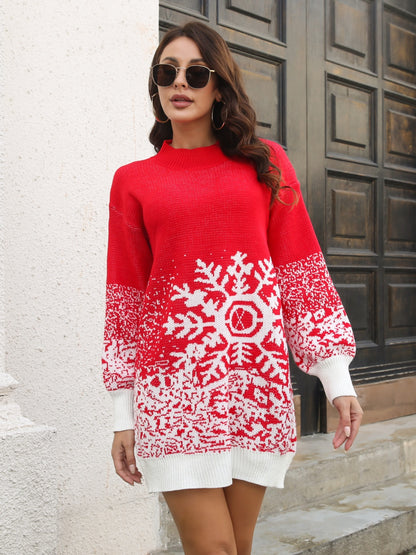 Snowflake Pattern Sweater Dress-Angel Casuals