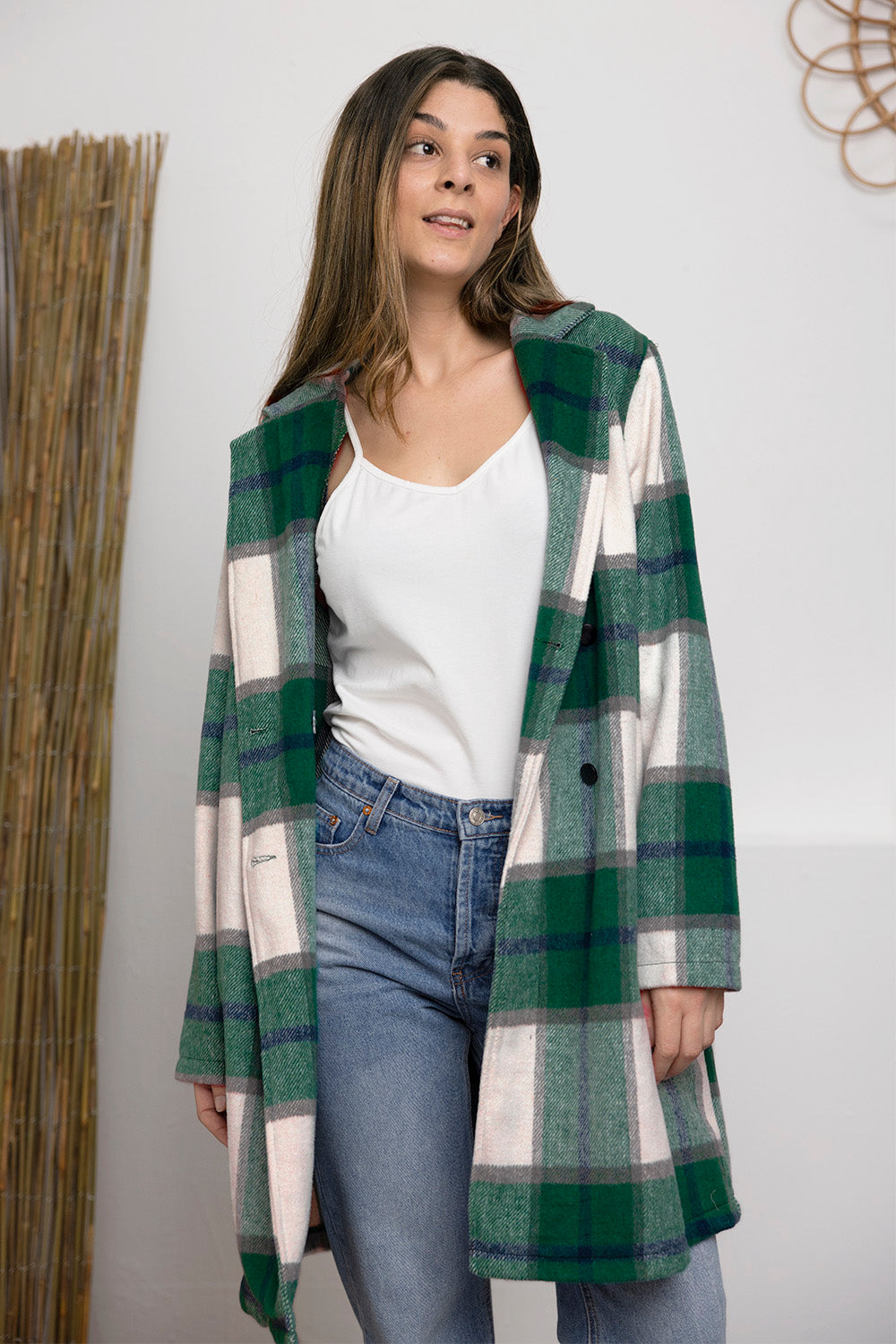 Double Take Full Size Plaid Button Up Lapel Collar Coat-Angel Casuals