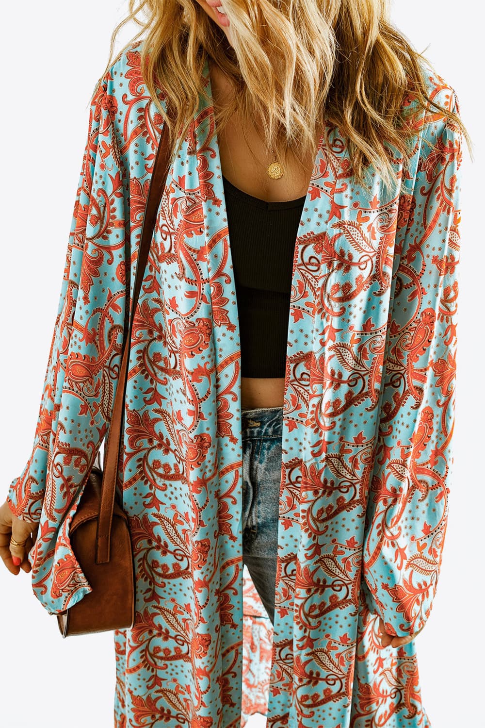 Printed Open Front Duster Cardigan-Angel Casuals