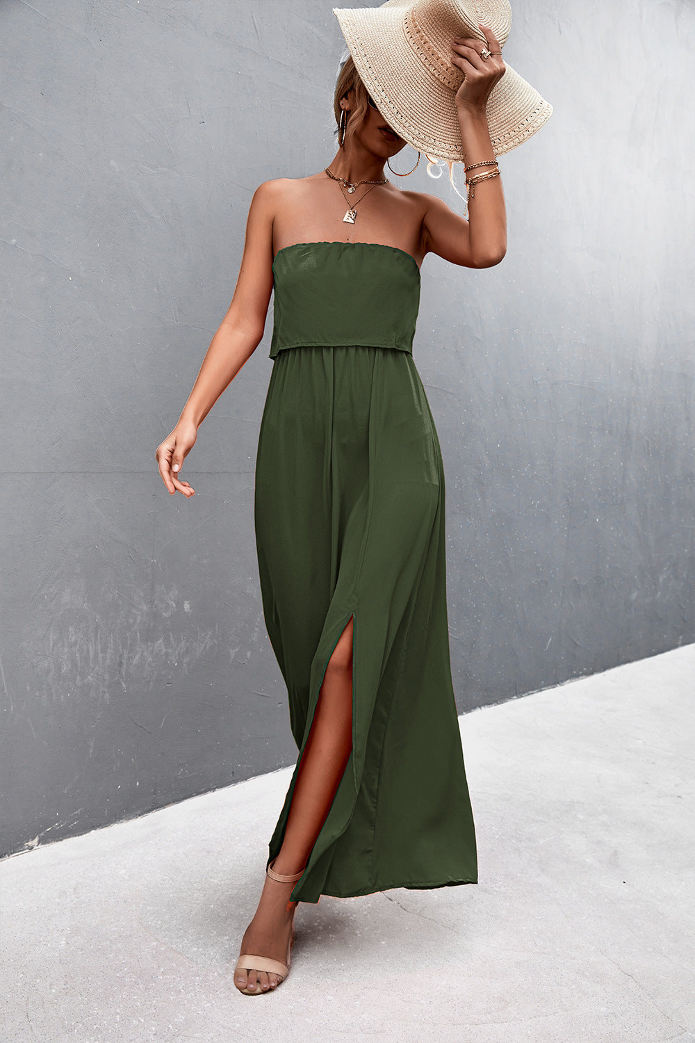 Strapless Split Maxi Dress-Angel Casuals