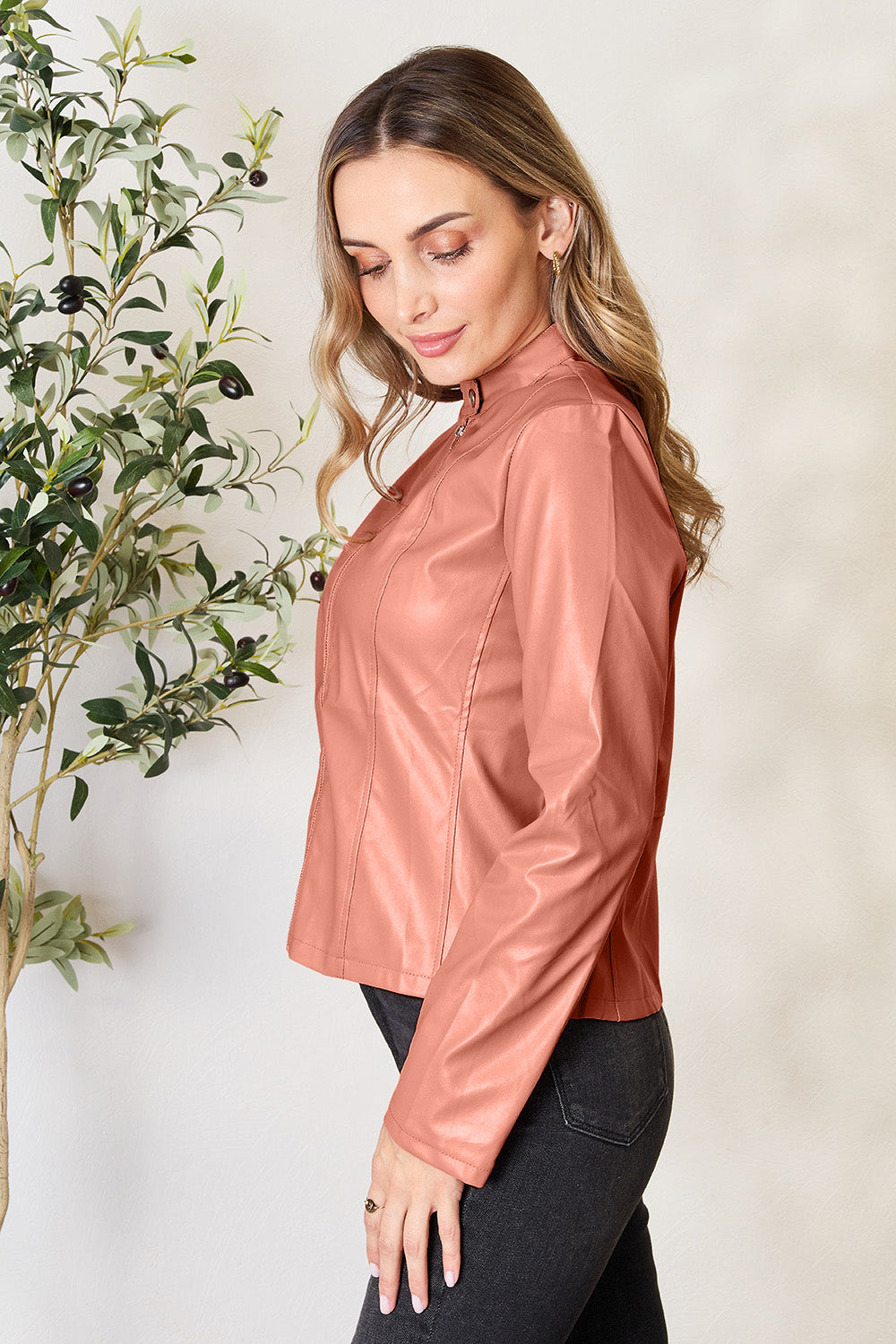 Mock Neck Zip Up Jacket-Angel Casuals