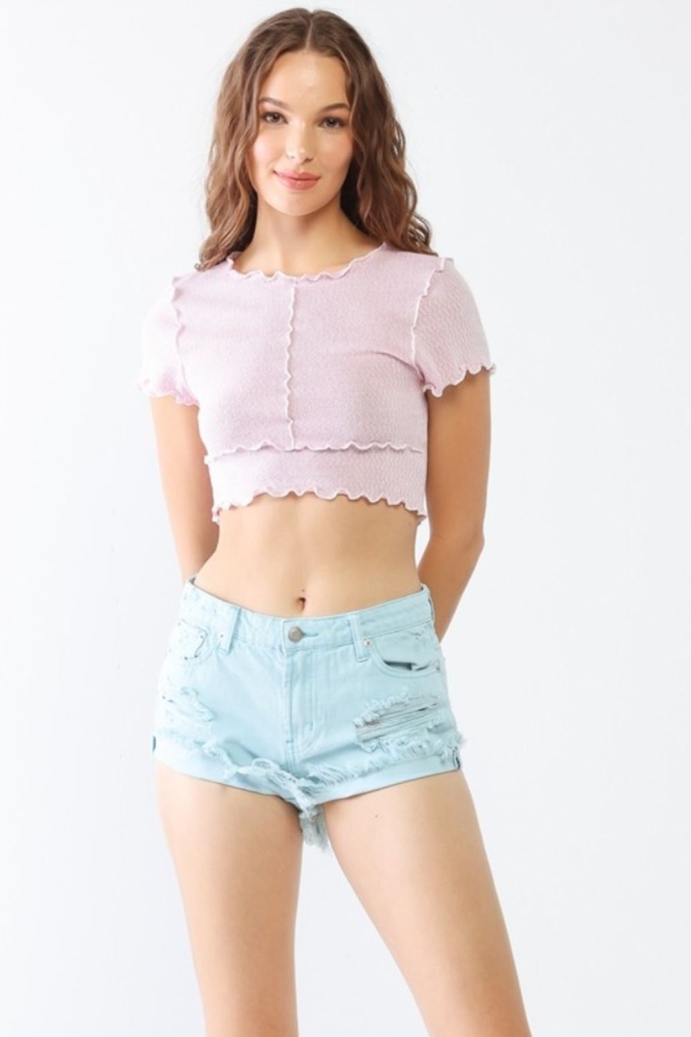 LITZ LA Distressed Ripped Denim Shorts-Angel Casuals