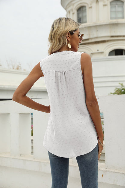 Swiss Dot Notched Neck Tank-Angel Casuals