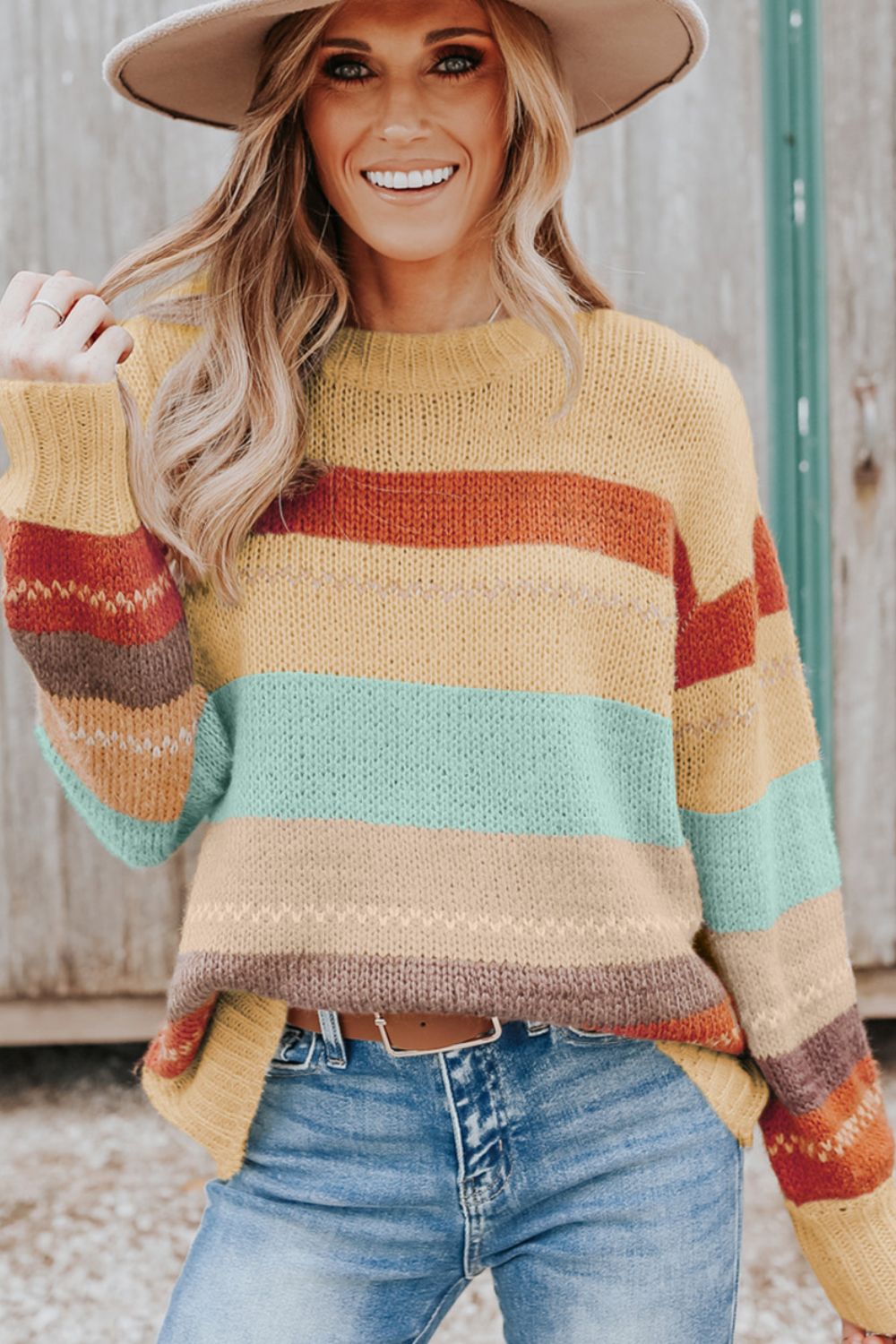 Color Block Round Neck Dropped Shoulder Sweater-Angel Casuals