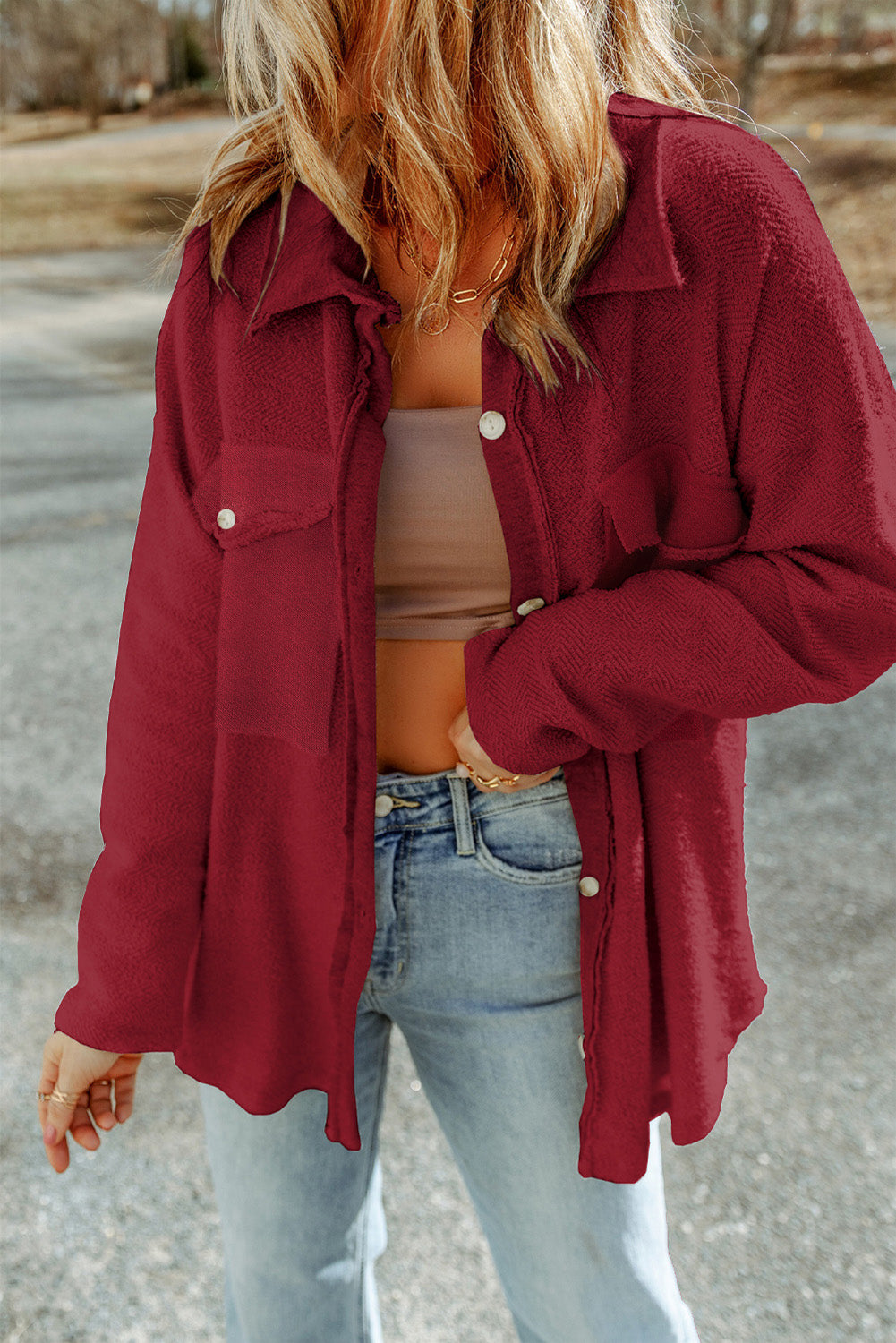 Pocketed Button Up Droppped Shoulder Jacket-Angel Casuals