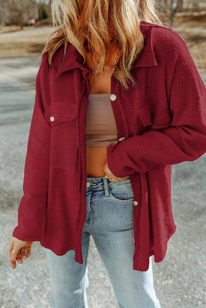 Pocketed Button Up Droppped Shoulder Jacket-Angel Casuals