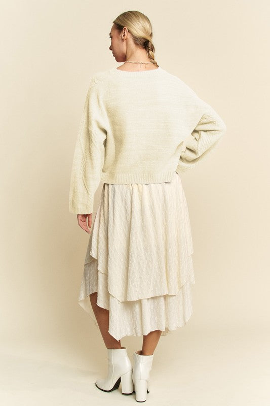 Davi & Dani Diamond Cable Pattern Drop Shoulder Sweater-Angel Casuals