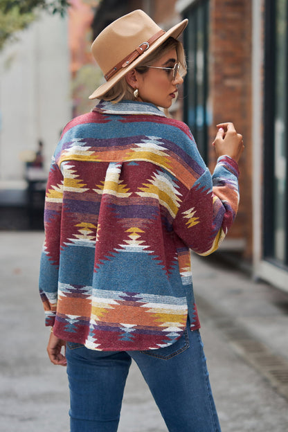 Printed Collared Neck Jacket-Angel Casuals