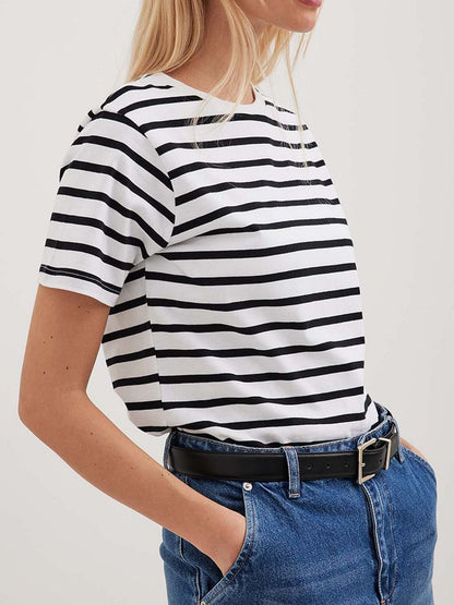 Striped Short Sleeve T-Shirt-Angel Casuals