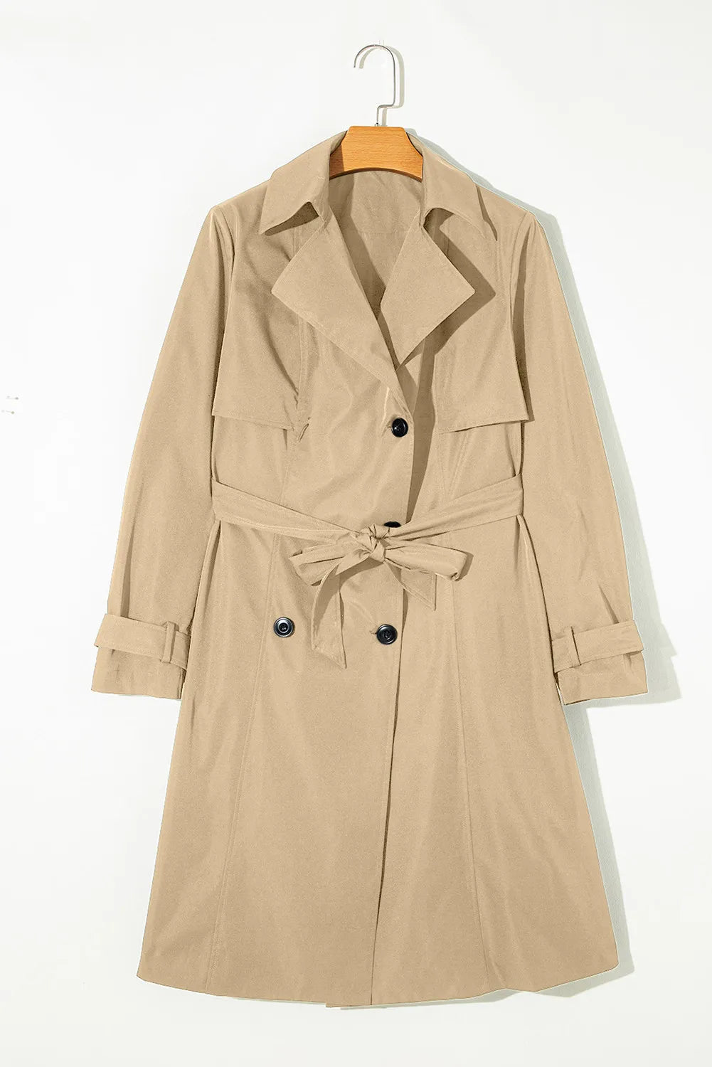 Collared Neck Tie Waist Buttoned Long Sleeve Trench Coat-Angel Casuals