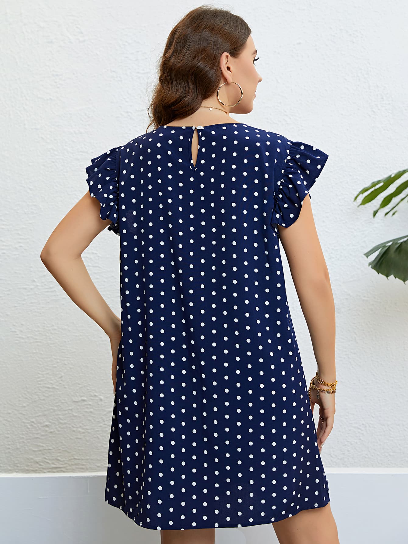 Plus Size Polka Dot Round Neck Dress-Angel Casuals