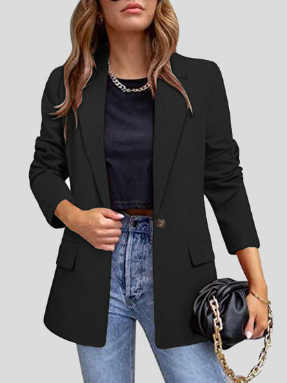 Lapel Collar Long Sleeve Blazer-Angel Casuals