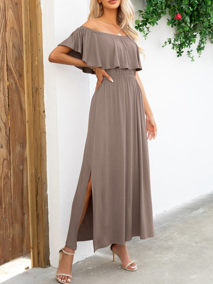 Off-Shoulder Slit Maxi Dress-Angel Casuals