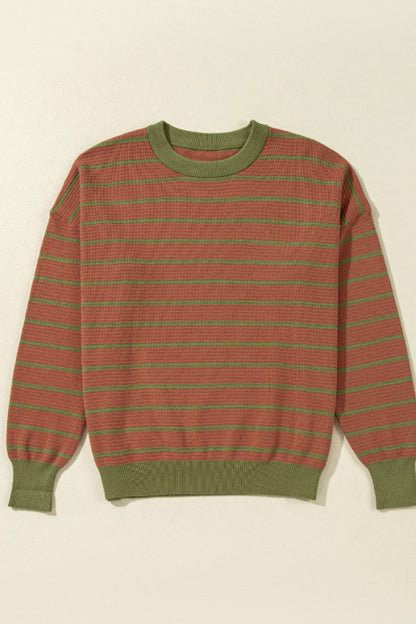 Striped Round Neck Long Sleeve Sweater-Angel Casuals