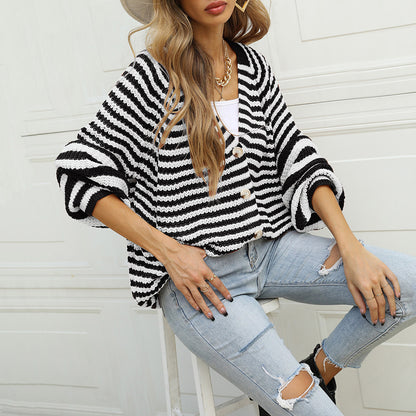 Striped Button Down Long Sleeve Cardigan-Angel Casuals