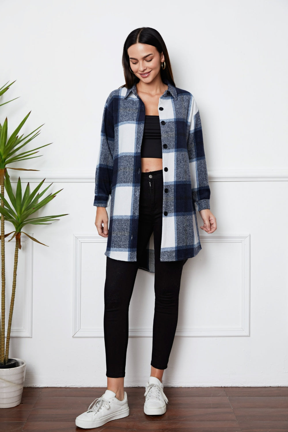 Plaid Button Up Collared Neck Outerwear-Angel Casuals