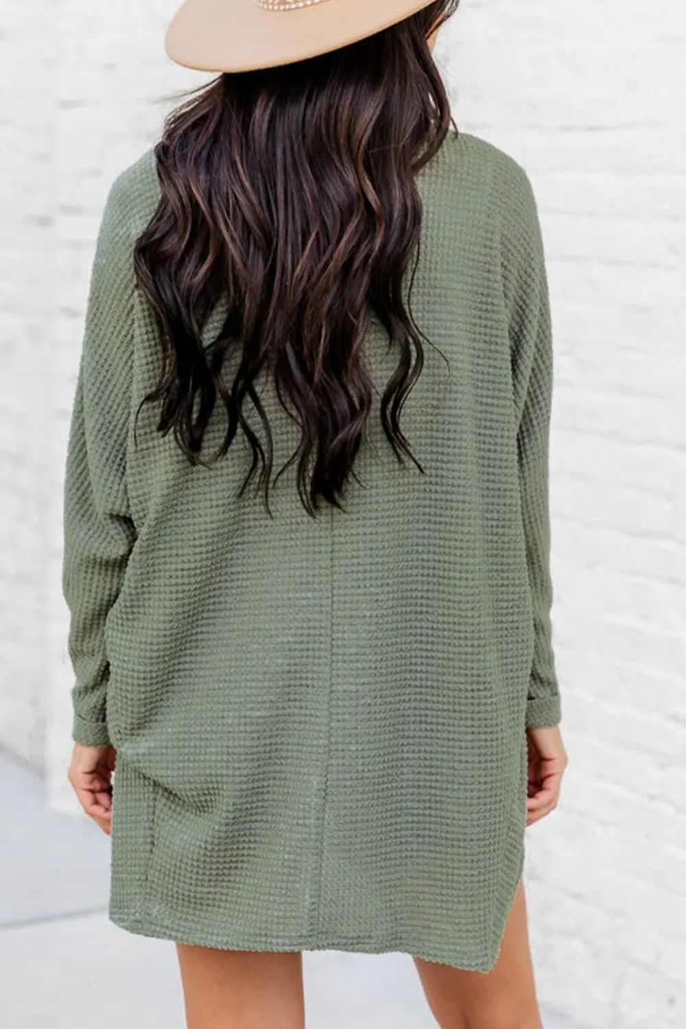 Waffle-Knit Open Front Long Sleeve Cover Up-Angel Casuals